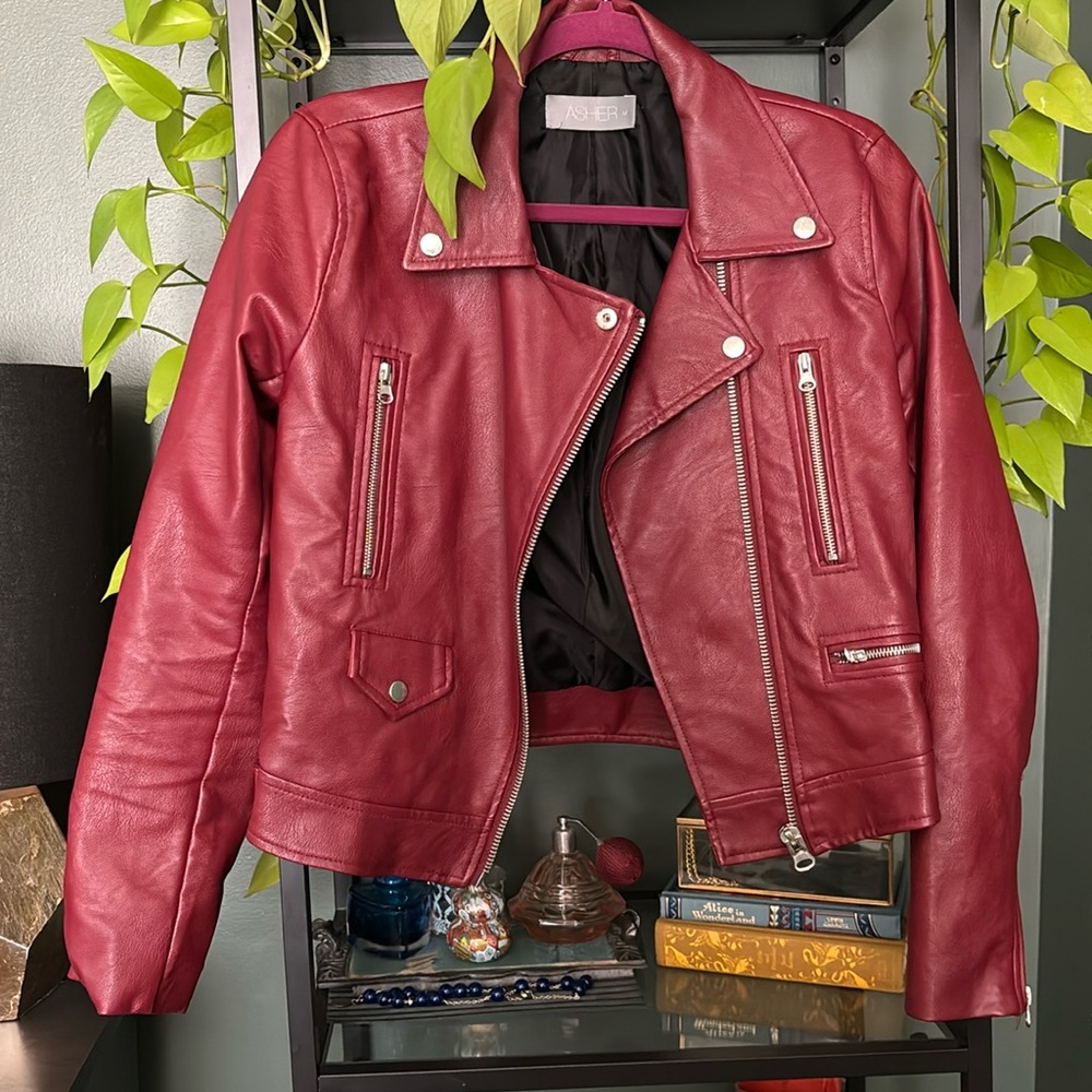 ❤️ASHER Red Faux Leather Biker Jacket